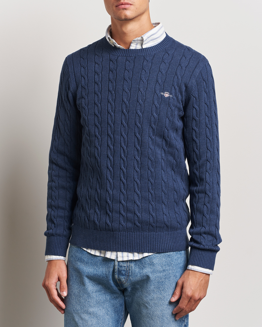 Herren |  | GANT | Cotton Cable Crew Neck Dark Jeans Blue Melange