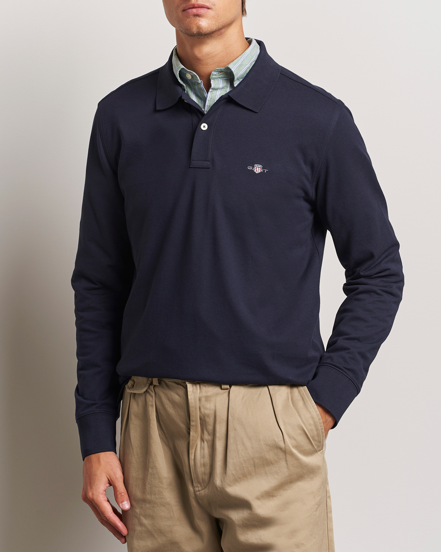 Herren | Langarm-Poloshirts | GANT | Regular Shield Pique Polo Evening Blue