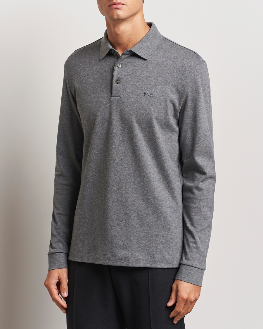 Herren |  | BOSS BLACK | Pado Mercerized Long Sleeve Polo Medium Grey