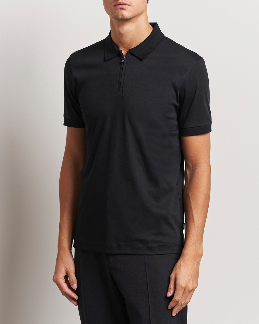 Herren | Poloshirt | BOSS BLACK | Paras Mercerized Half Zip Polo Black