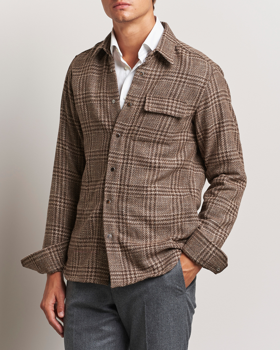 Herren | Overshirts | Kiton | Wool Check Overshirt Brown Check