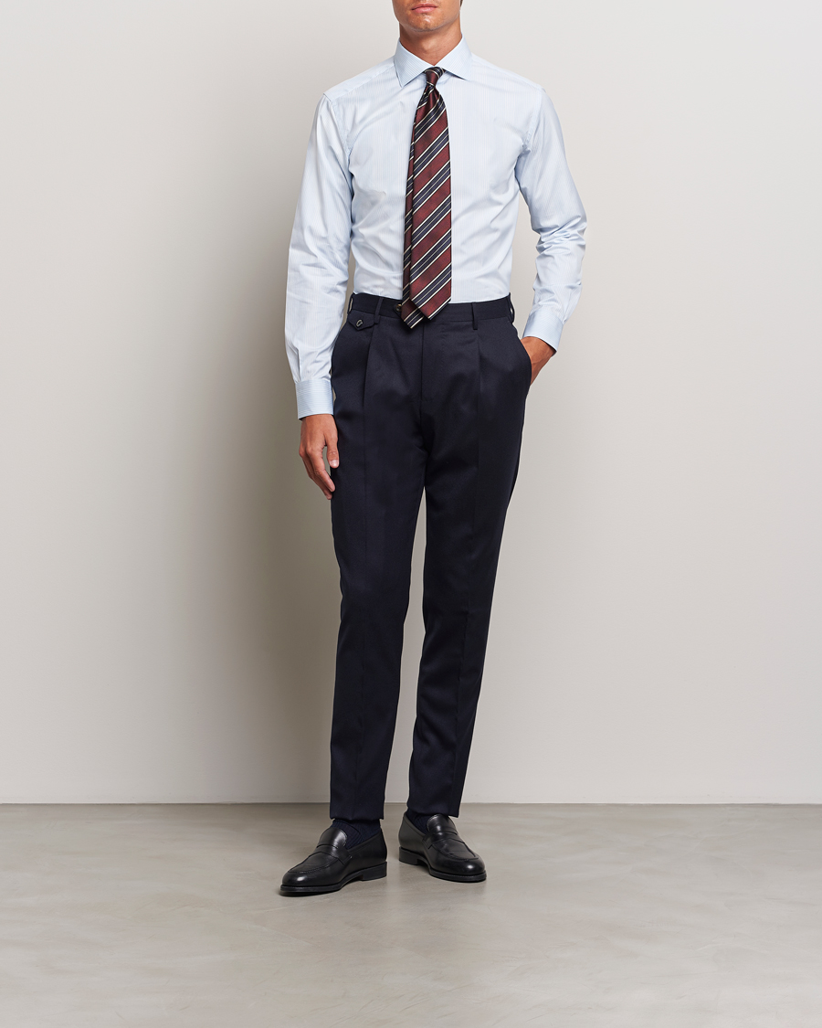 Herren | Luxury Brands | Brioni | Slim Fit Striped Dress Shirt Light Blue