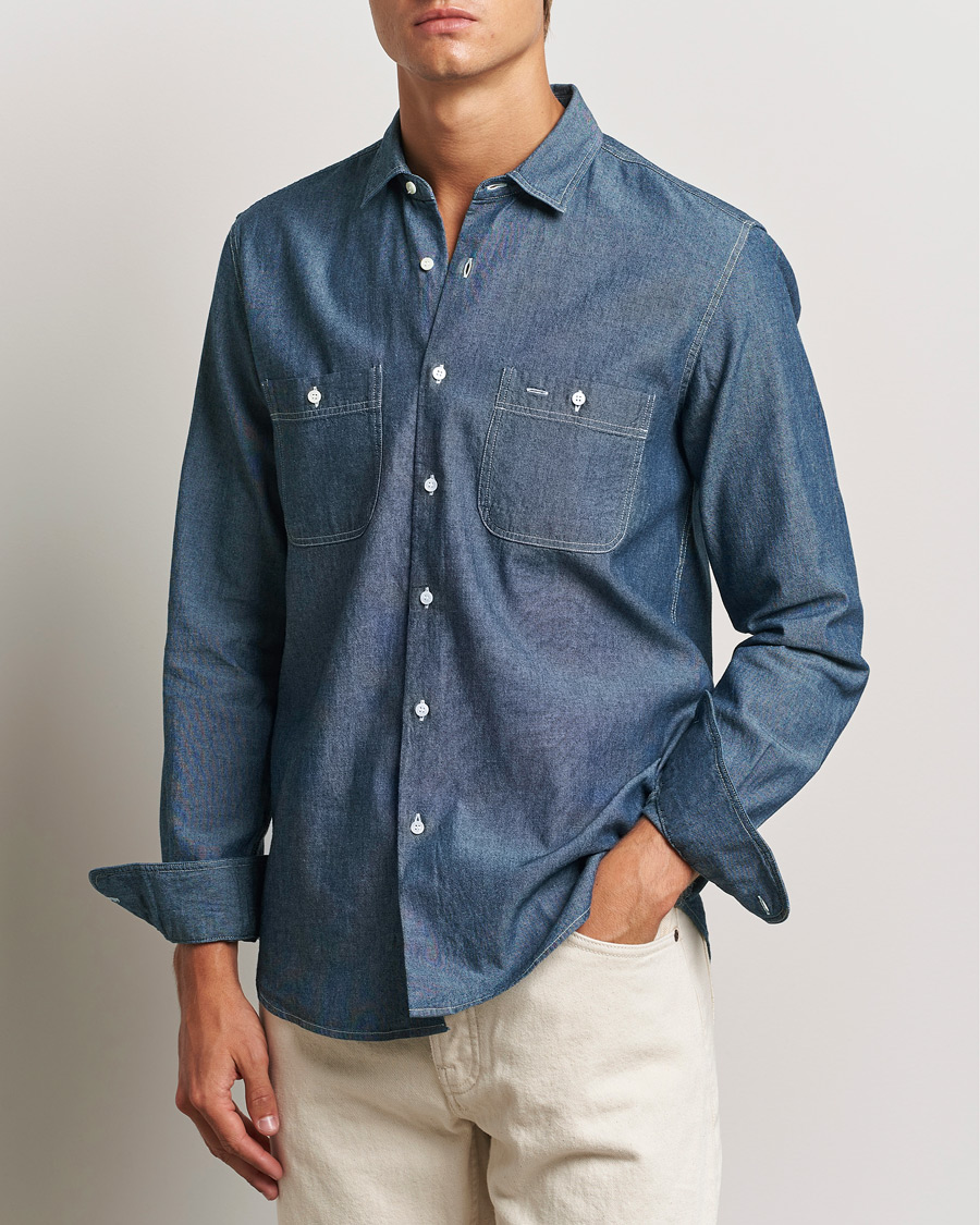 Herren | Hemden | Aspesi | Double Pocket Chambray Shirt Dark Wash