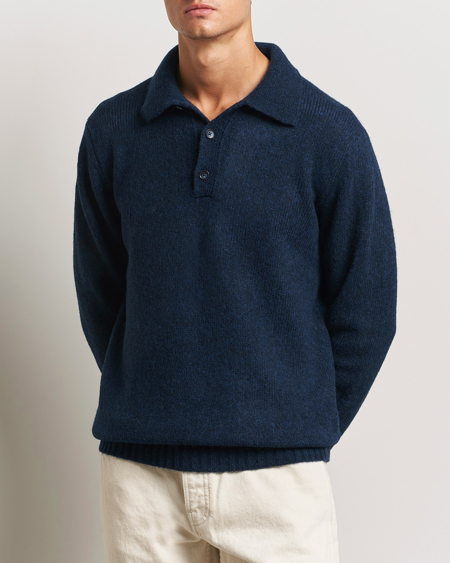 Herren |  | NN07 | Lee Brushed Wool Polo Navy Blue