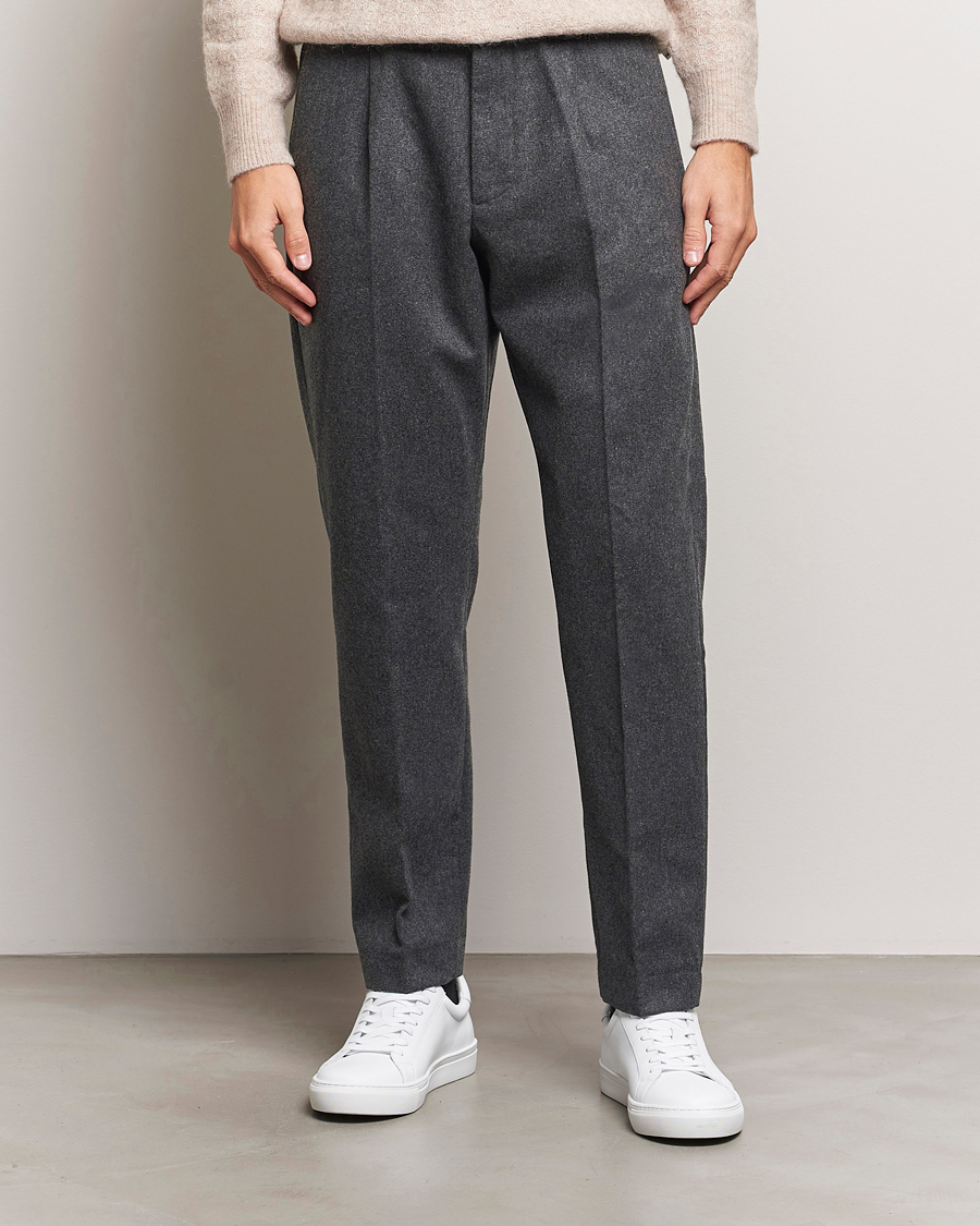 Herren |  | NN07 | Bill Wool Pleated Trousers Grey Melange