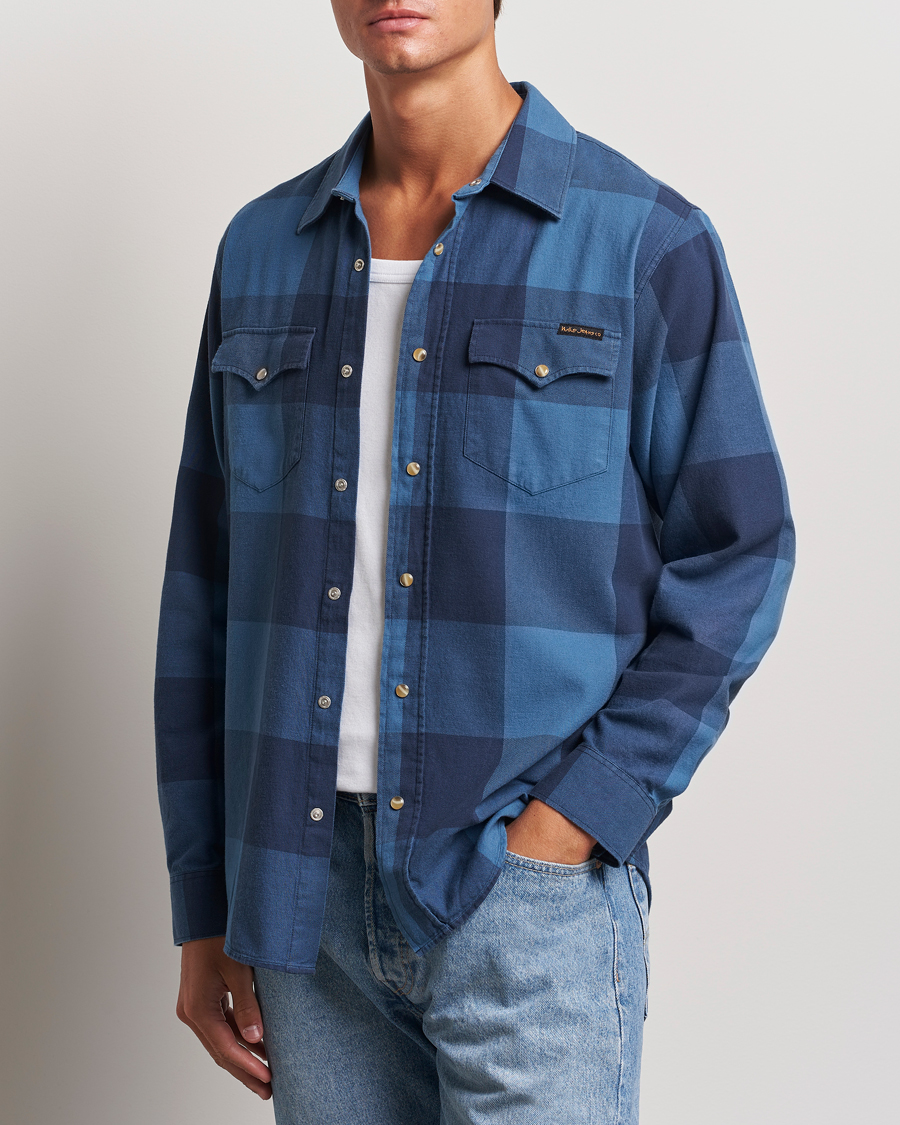 Herren |  | Nudie Jeans | George Checked Flannel Shirt Blue