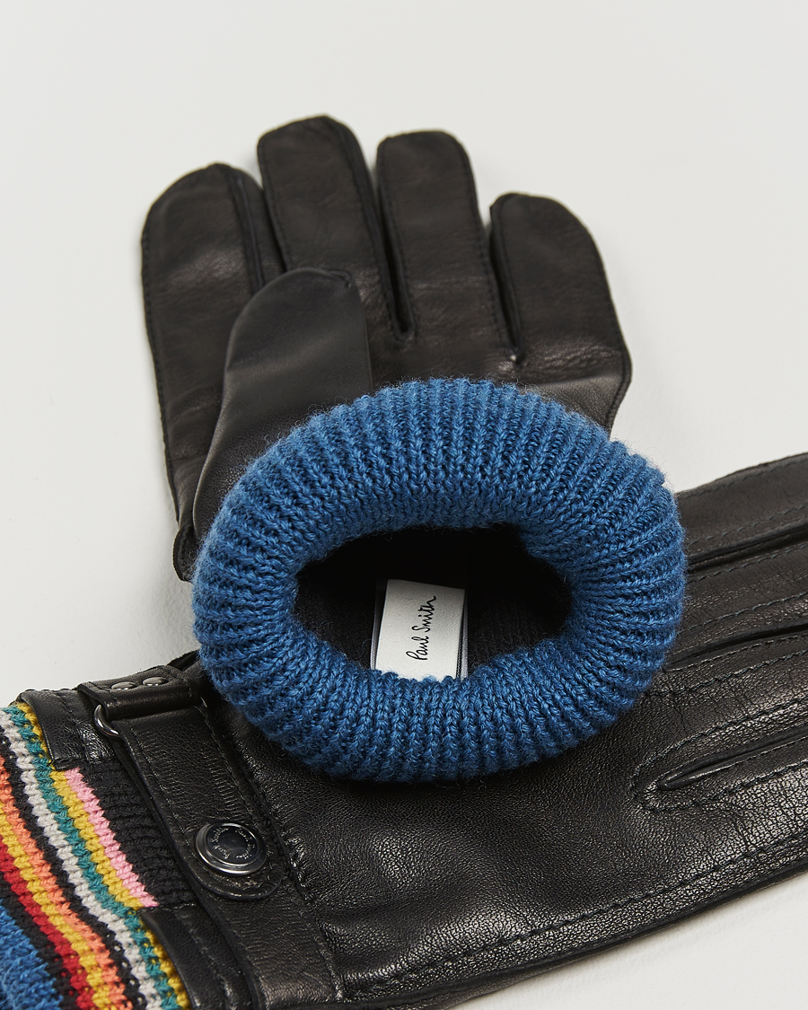 Herren |  | Paul Smith | Signature Stripe Cuff Leather Glove Black