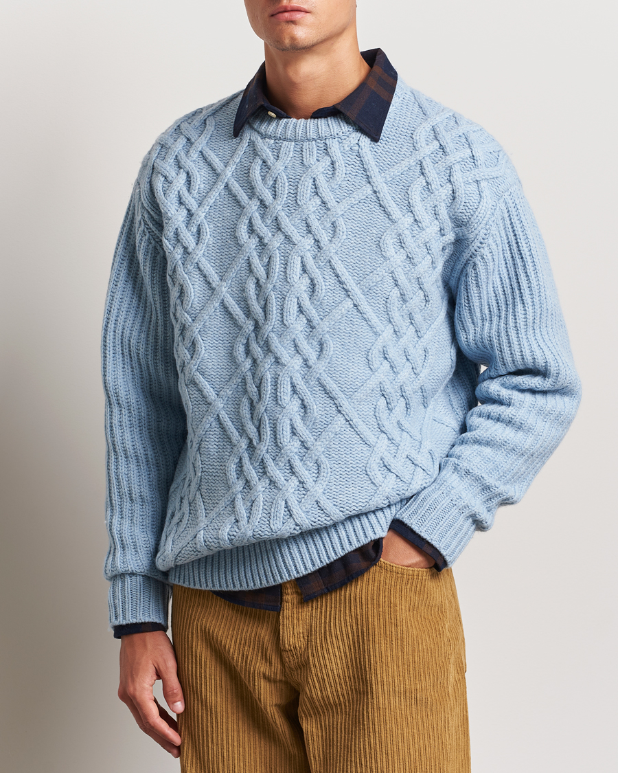 Herren |  | Drôle de Monsieur | Heavy Cable Knit Pullover Light Blue