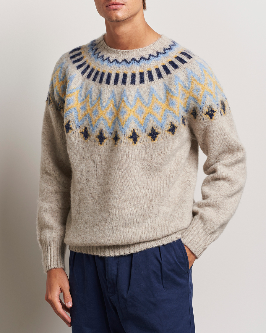 Herren |  | Howlin\' | Brushed Wool Fair Isle Crew Sweater Cosmic Latte