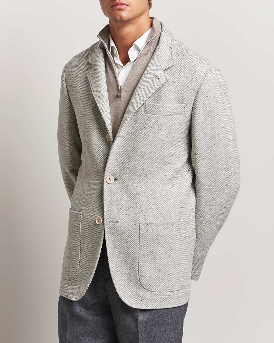 Herren | Luxury Classics | Brunello Cucinelli | Cashmere Herringbone City Jacket Pearl Grey