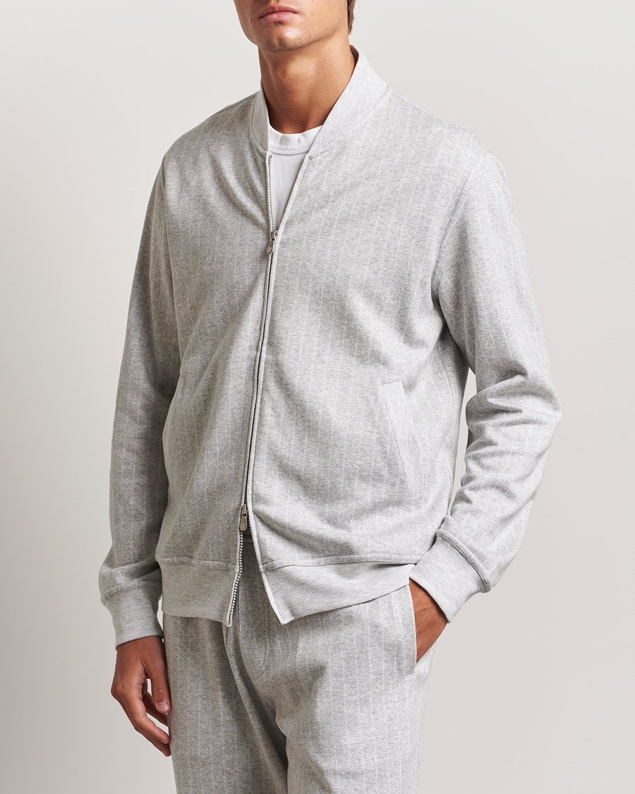 Herren |  | Brunello Cucinelli | Soft Pinstripe Full Zip Sweater Pearl Grey