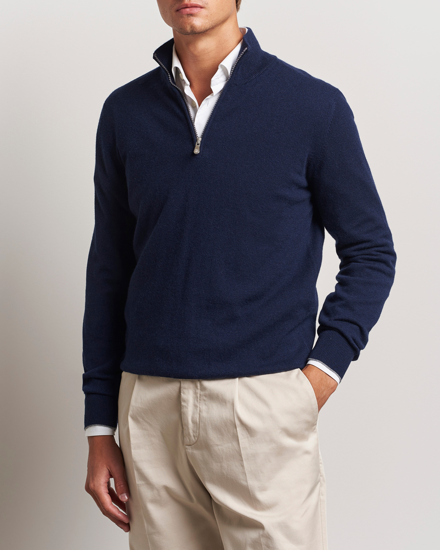 Herren | Luxury Classics | Brunello Cucinelli | 2 Ply Cashmere Half Zip Navy