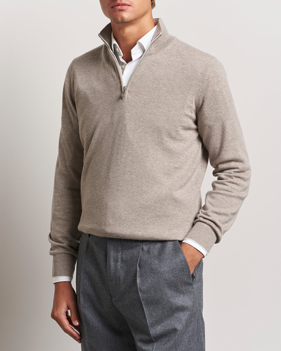 Herren | Half-zip | Brunello Cucinelli | 2 Ply Cashmere Half Zip Beige