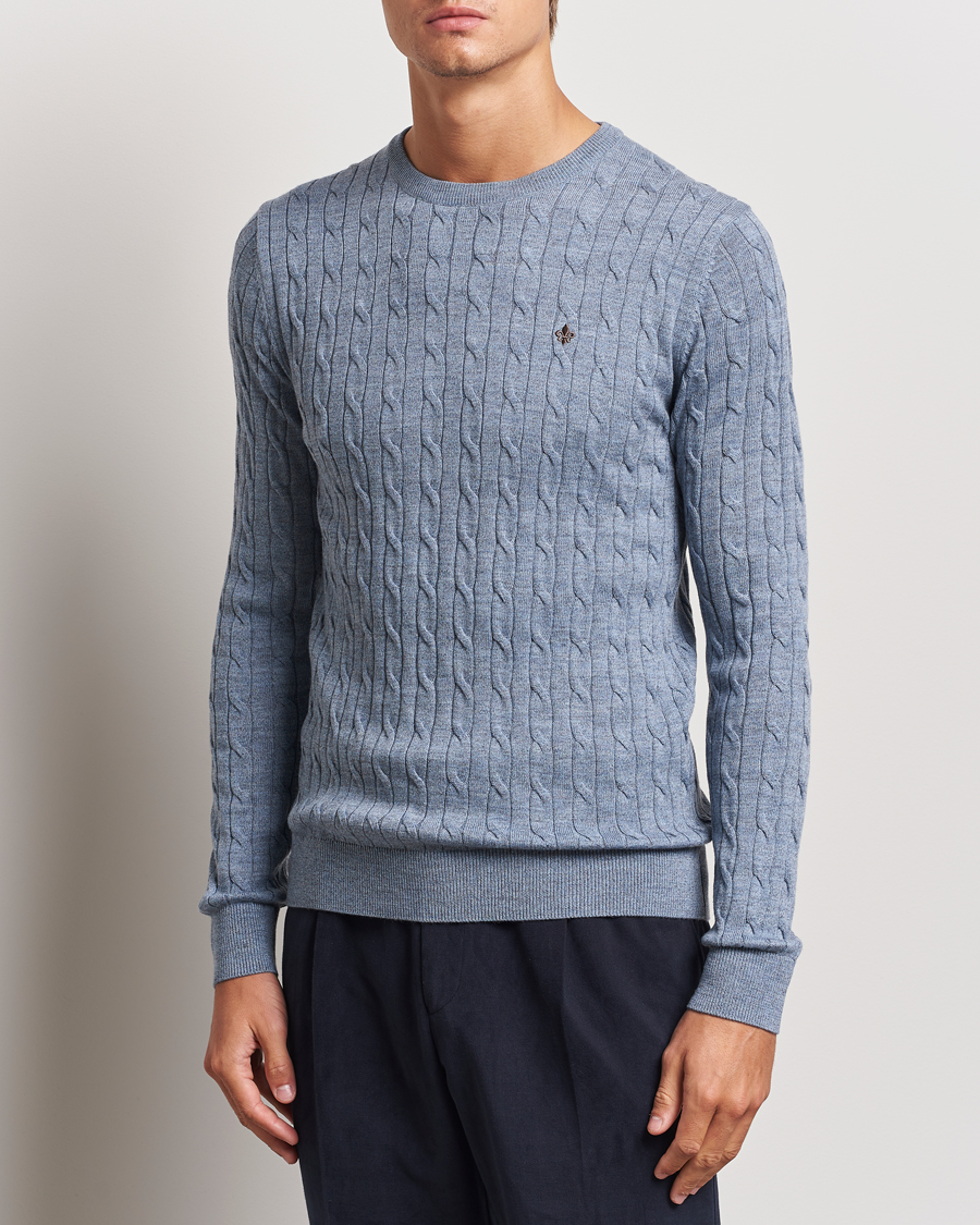 Herren |  | Morris | Merino Cable O-Neck Light Blue