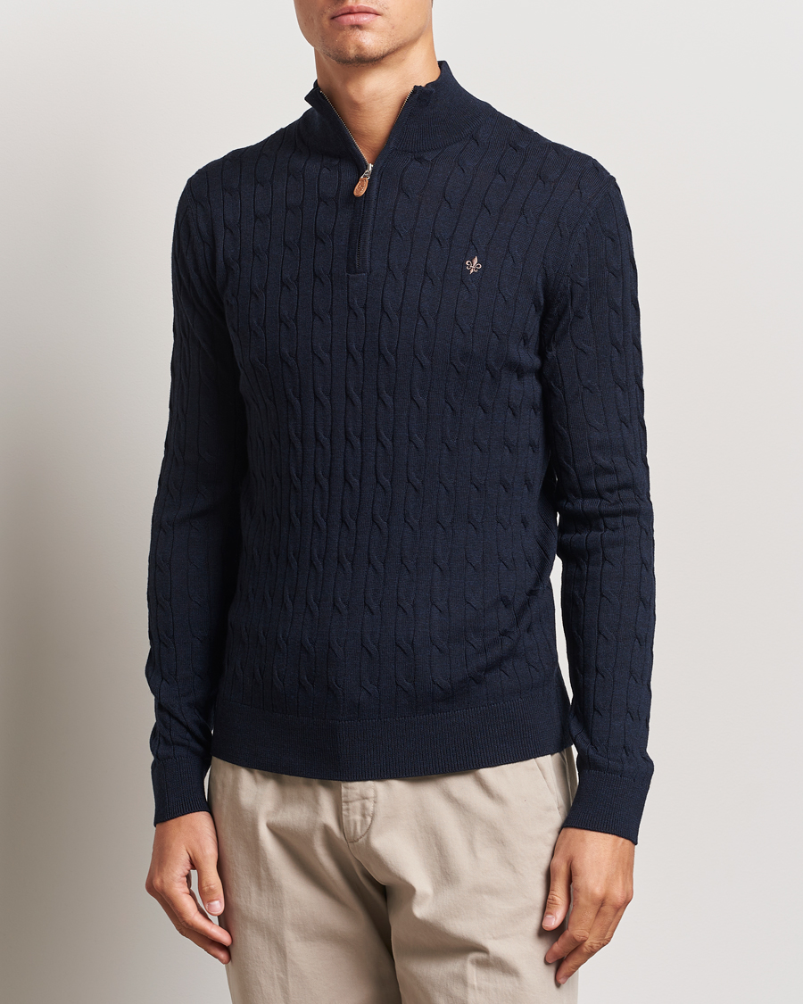 Herren |  | Morris | Merino Cable Half Zip Navy