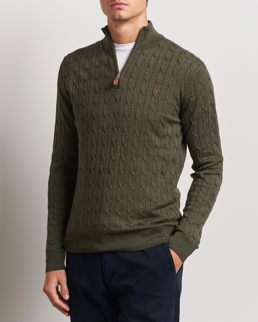 Herren |  | Morris | Merino Cable Half Zip Olive