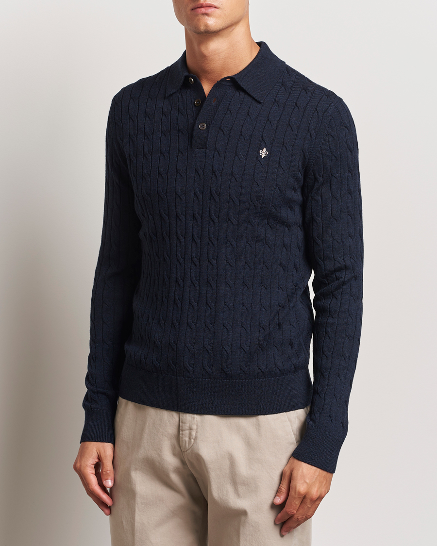 Herren |  | Morris | Merino Cable Polo Knit Navy