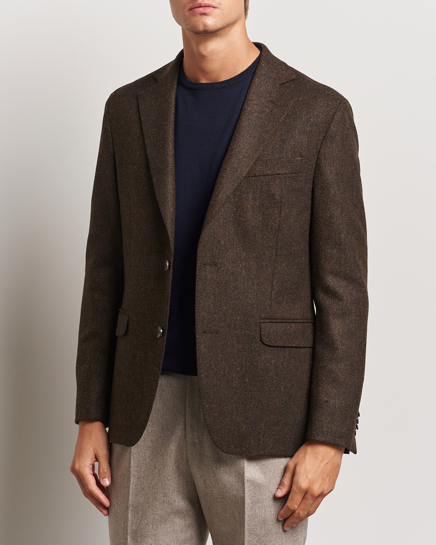 Herren | Smart Casual | Oscar Jacobson | Fogerty Moon Herringbone Tweed Blazer Brown