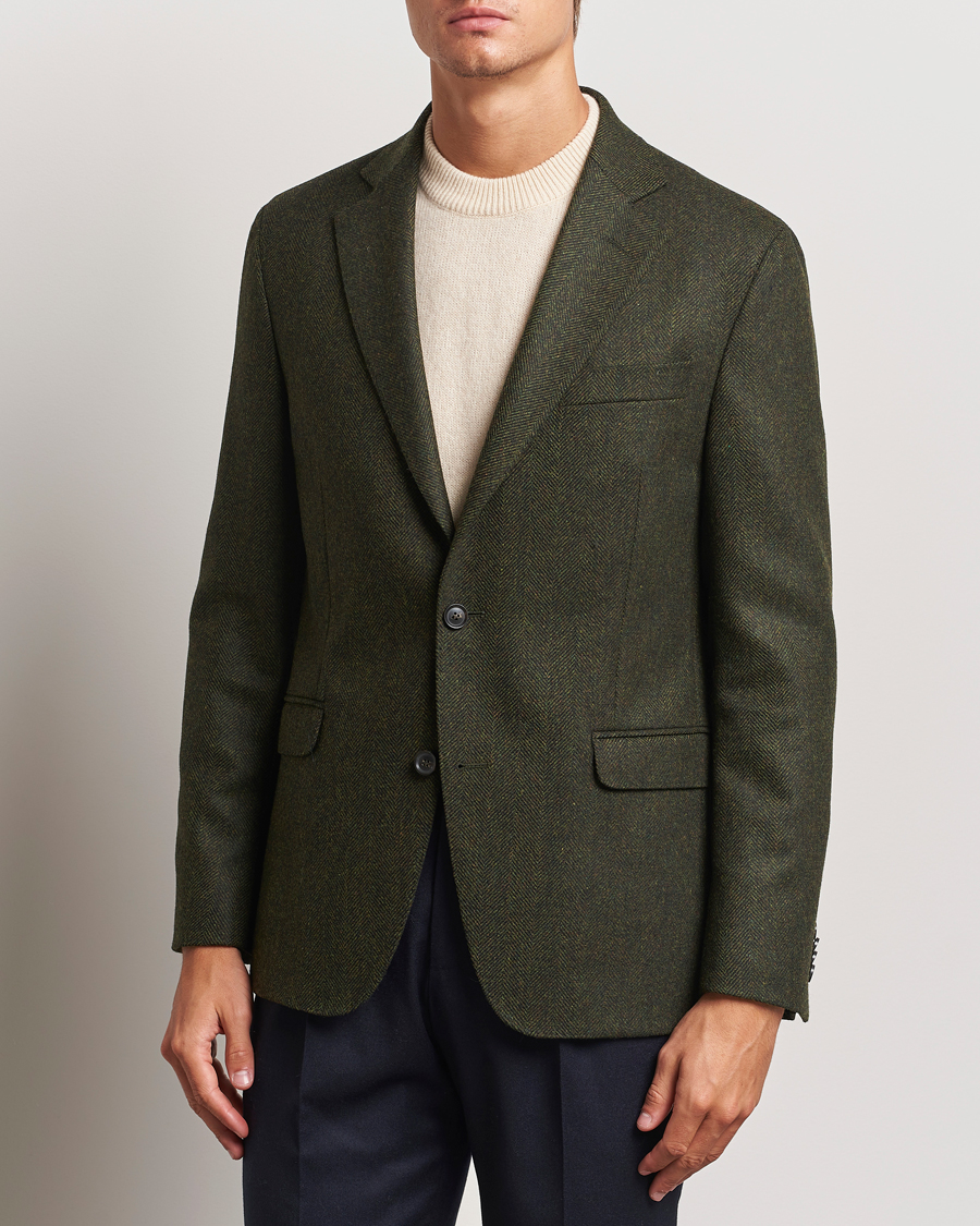 Herren | Business & Beyond - Formal | Oscar Jacobson | Fogerty Moon Herringbone Tweed Blazer Green