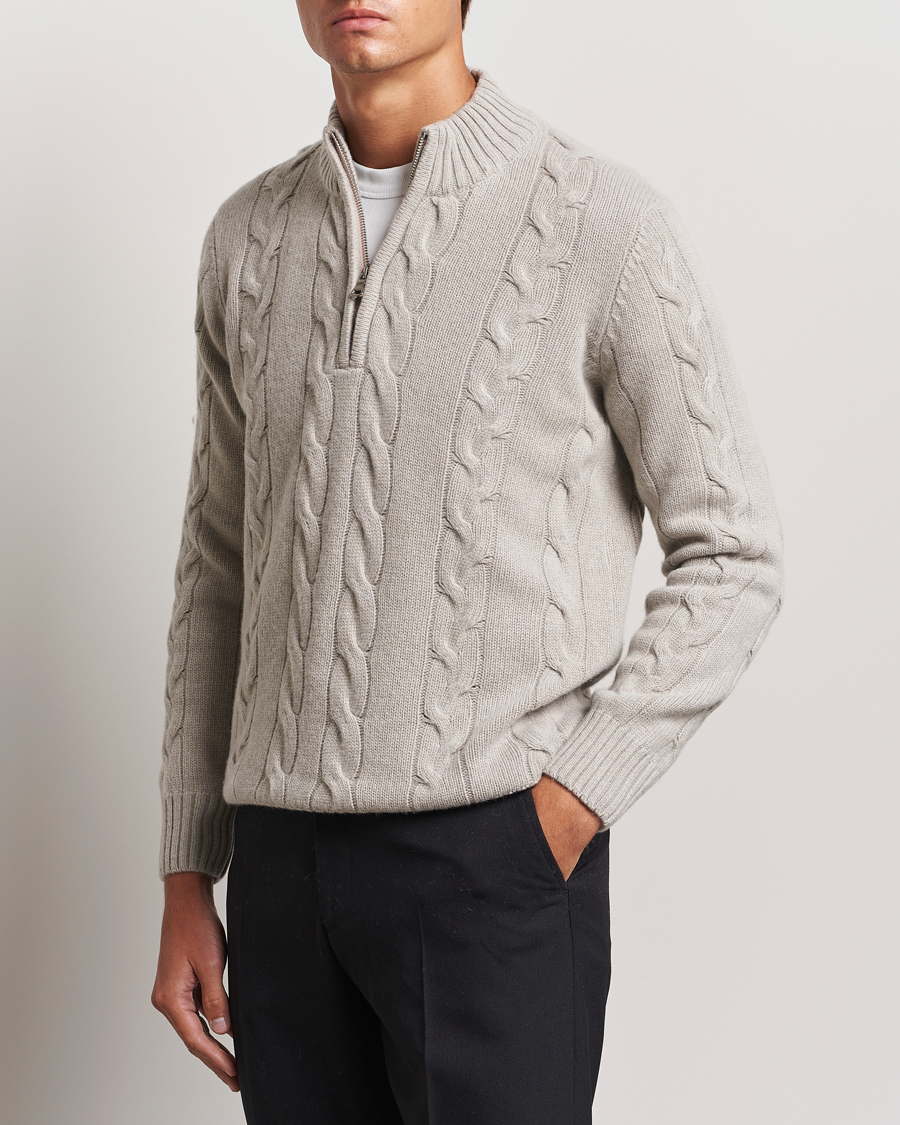 Herren |  | Oscar Jacobson | Reine Heavy Cable Knitted Half Zip Beige