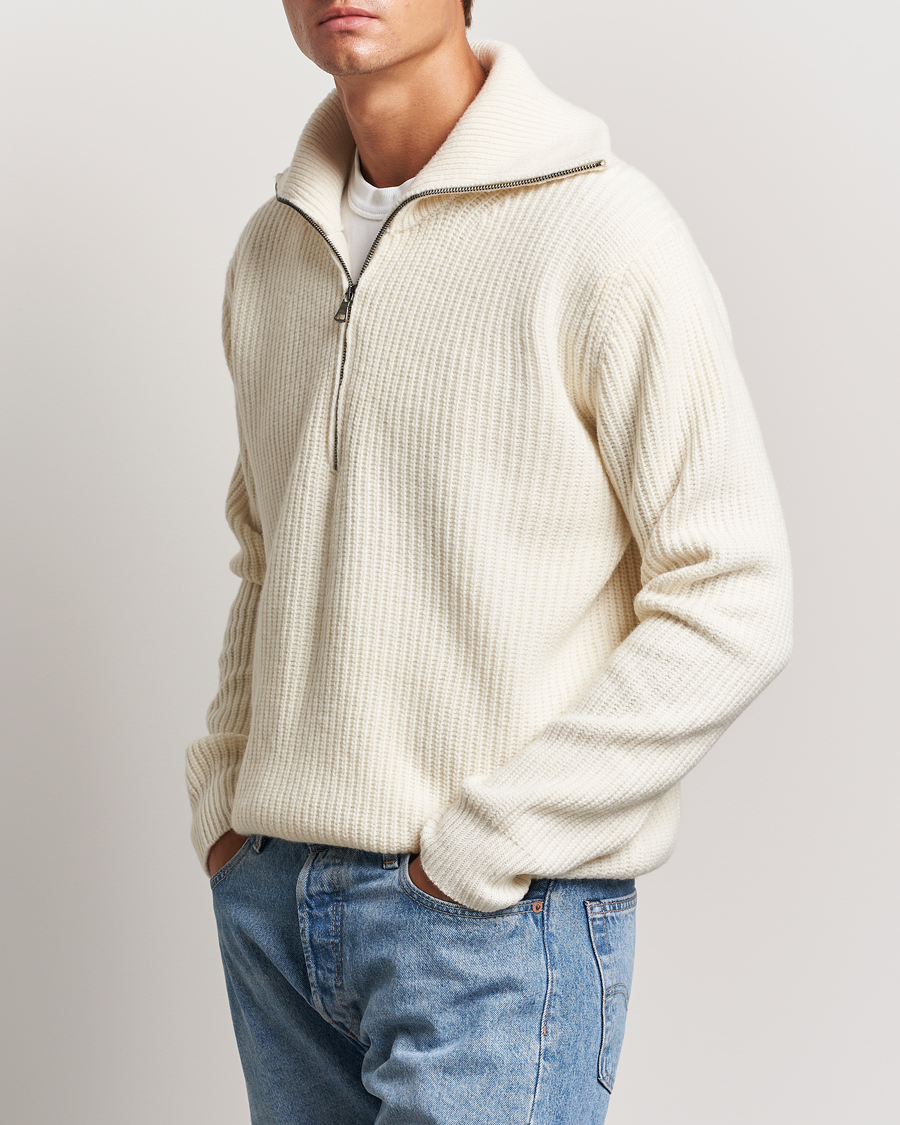 Herren |  | Oscar Jacobson | Mauritz Heavy Knitted Half Zip White