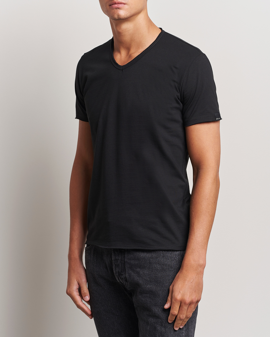 Herren | Schwartze t-shirts | Replay | V-Neck T-Shirt Black
