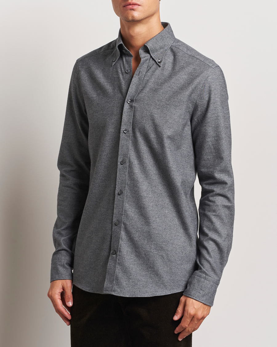 Herren |  | Stenströms | Slimline Flannel Shirt Dark Grey