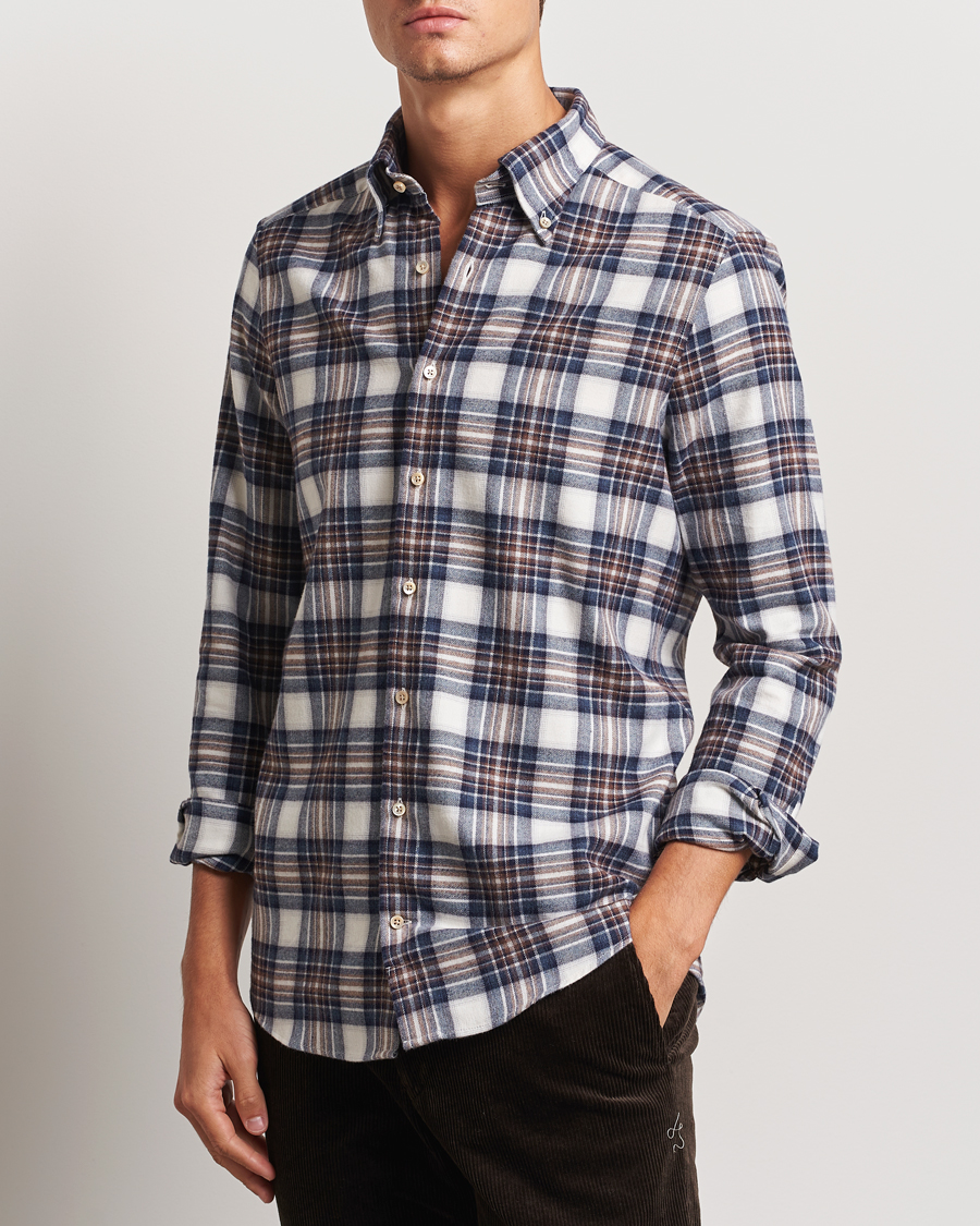 Herren |  | Stenströms | Slimline Flannel Big Checked Shirt Blue/Brown