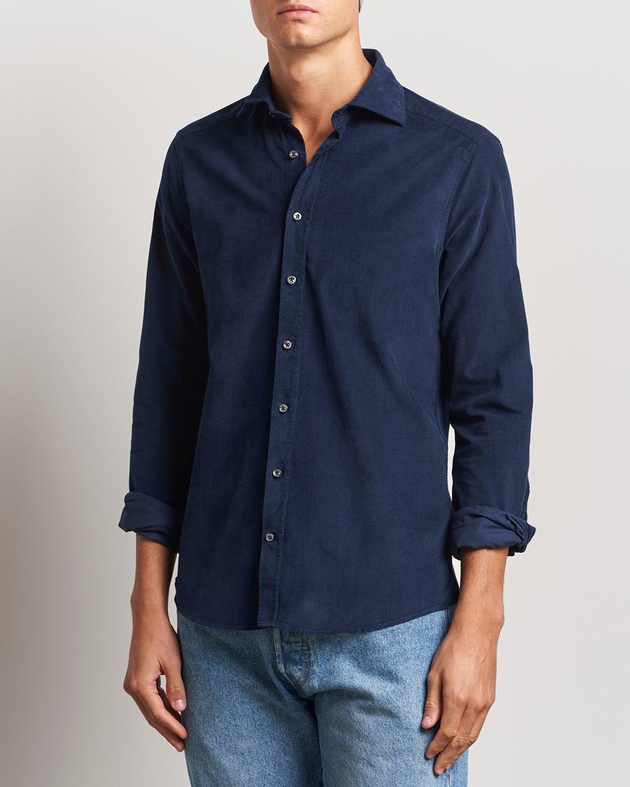 Herren |  | Stenströms | Slimline Cut Away Cord Shirt Blue