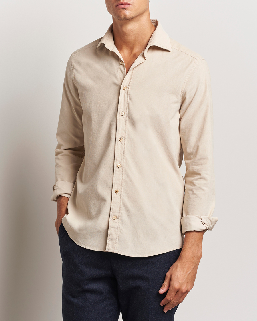 Herren |  | Stenströms | Slimline Cut Away Cord Shirt Beige