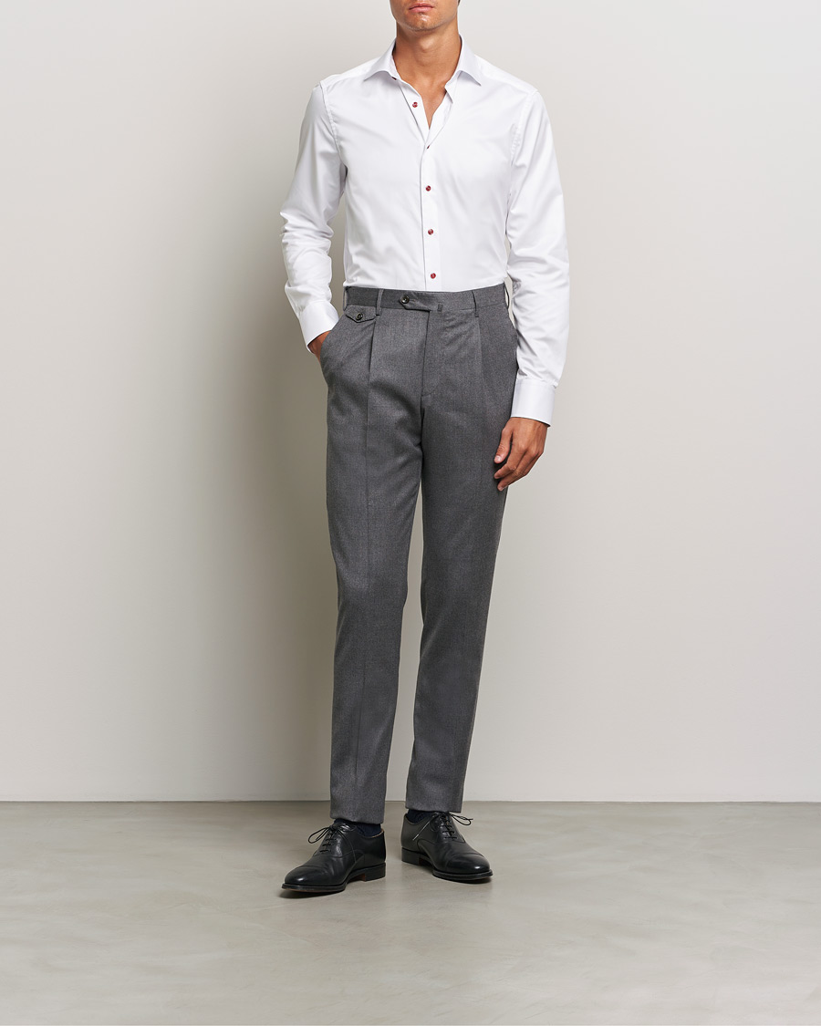 Herren | Stenströms | Stenströms | Slimline Cut Away Contrast Button Shirt White/Red