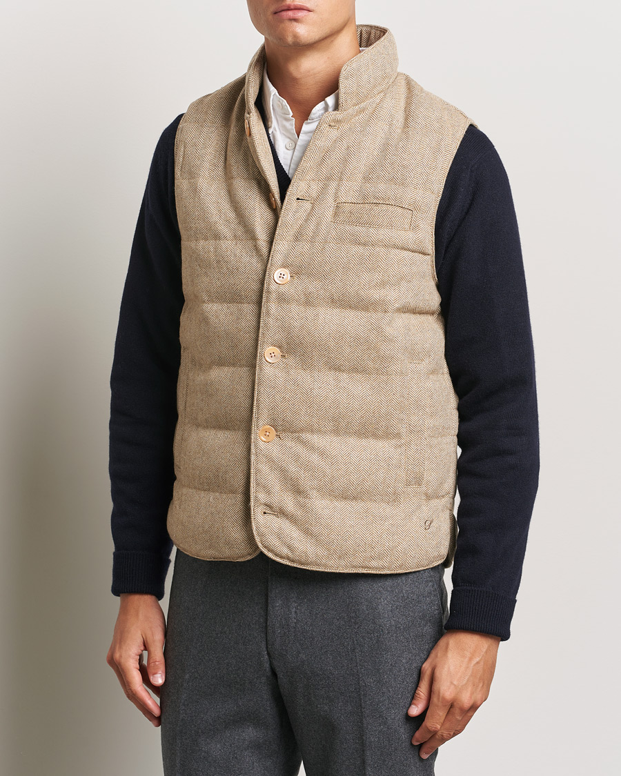 Herren | Neue Produktbilder | Stenströms | Padded Herringbone Wool Vest Brown