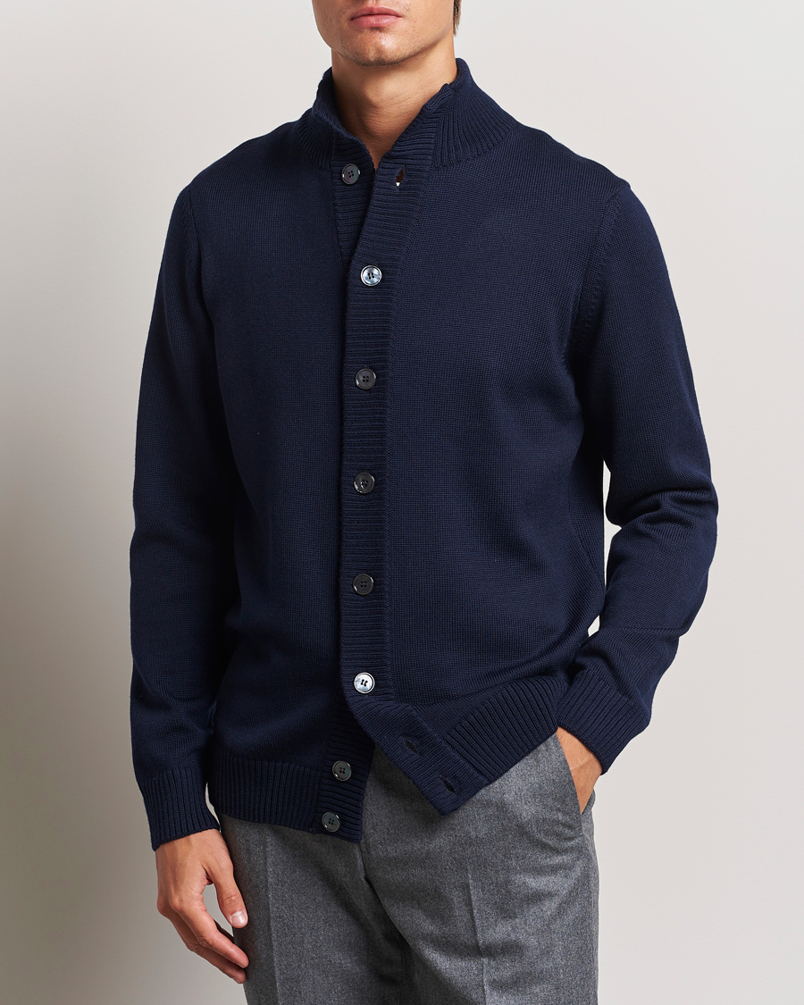 Herren |  | Stenströms | Chunky Knitted Merino Cardigan Navy