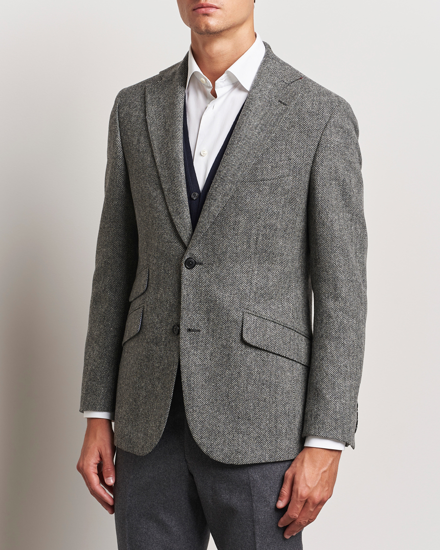 Herren | Smart Casual | Walker Slater | Edward Lambswool Herringbone Blazer Dark Grey