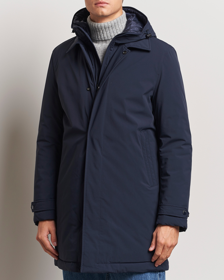 Herren | Klassische Jacken | Woolrich | Stretch 2 in 1 Padded Waterproof Carcoat Melton Blue