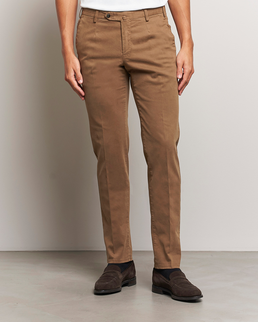 Herren | Smart Casual | PT01 | Slim Fit Pleated Cotton Trousers Brown