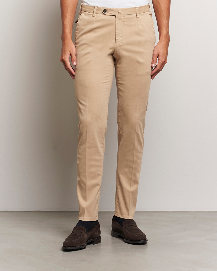 Herren |  | PT01 | Slim Fit Pleated Cotton Trousers Beige