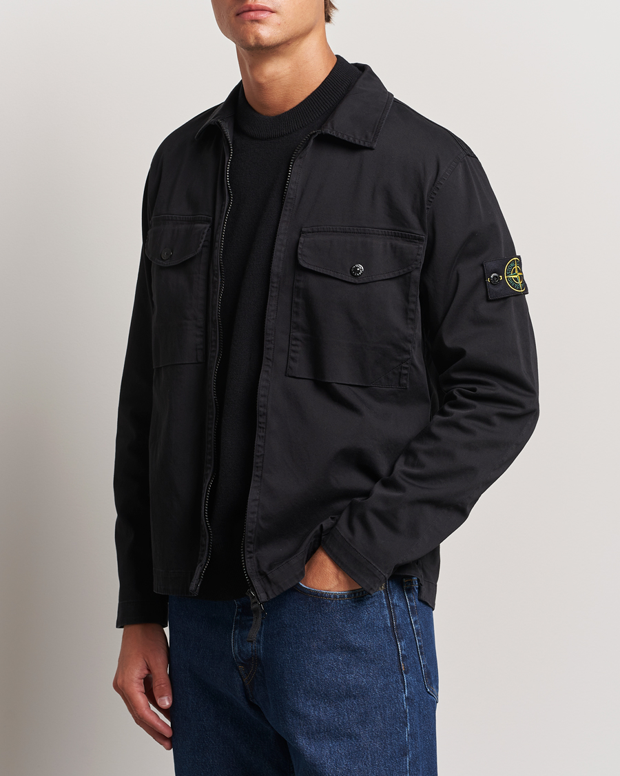 Herren | Freizeithemden | Stone Island | Garment Dyed Cotton Zip Overshirt Black