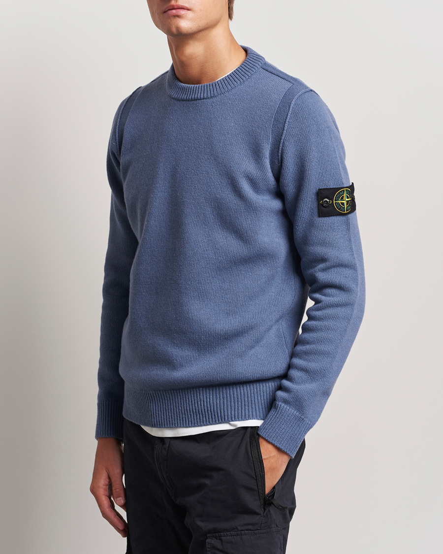 Herren |  | Stone Island | Knitted Lambwool Sweater Mid Blue