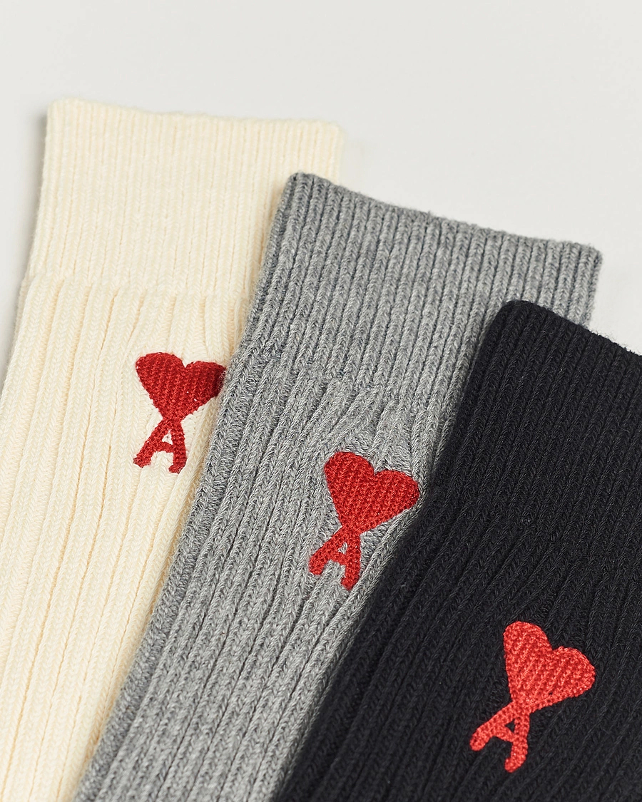 Herren |  | AMI | 3-Pack Heart Logo Socks White/Grey/Black