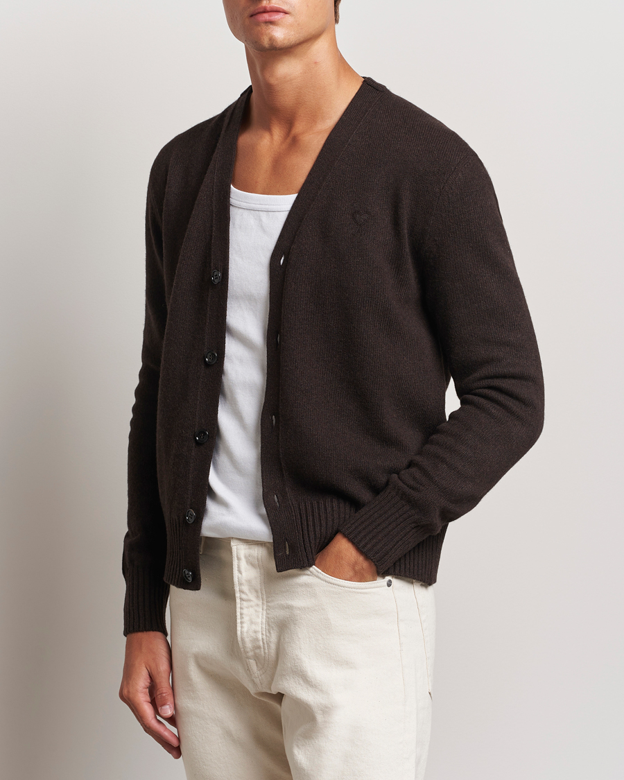 Herren |  | AMI | Tonal Heart Logo Wool Cardigan Dark Coffee