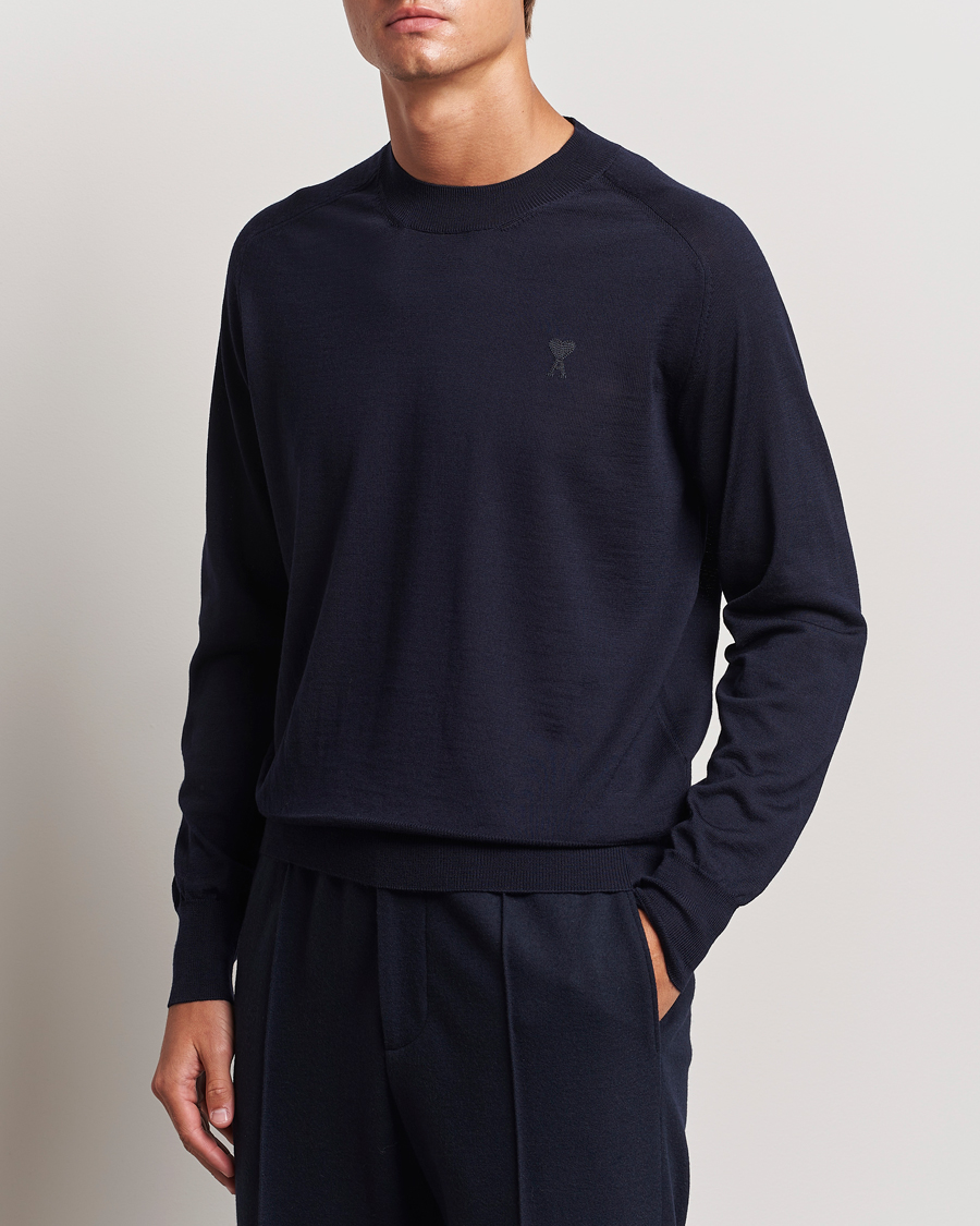 Herren |  | AMI | Tonal Heart Logo Wool Crew Neck Navy