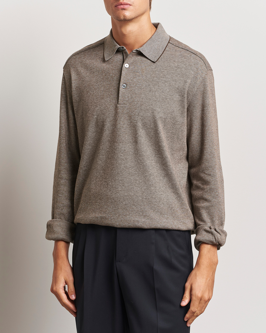 Herren |  | Zegna | Soft Cotton Long Sleeve Polo Beige