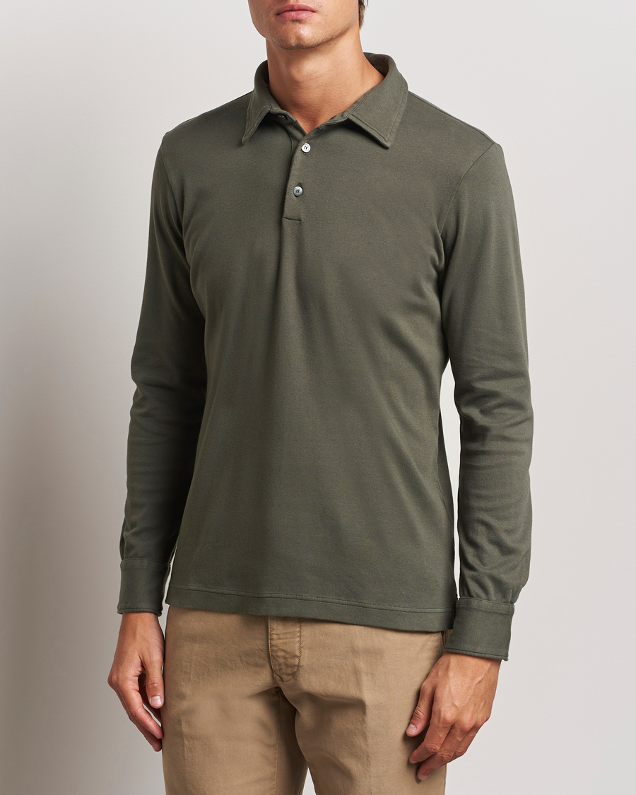 Herren |  | Zanone | Heavy Jersey Long Sleeve Polo Olive