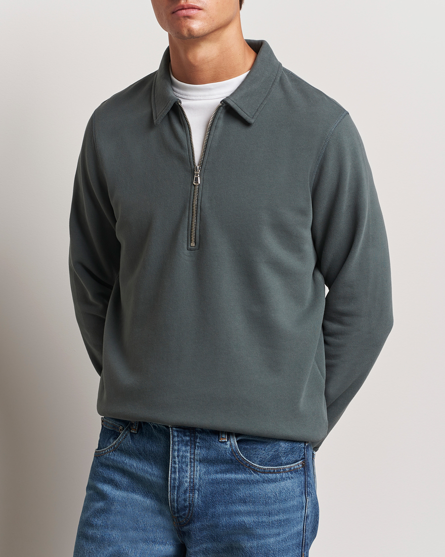 Herren |  | Sunspel | Zip Loopback Sweatshirt Polo Drill Green