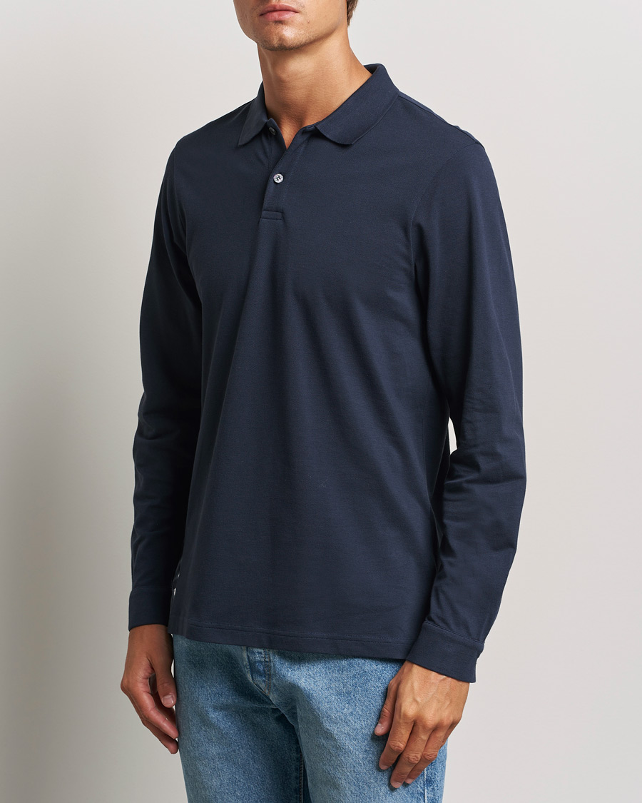 Herren | Poloshirts | Sunspel | Long Sleeve Pique Poloshirt Navy