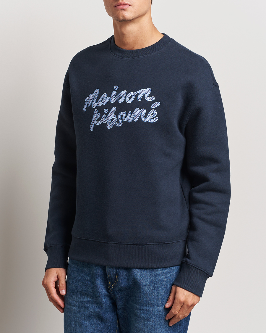 Herren |  | Maison Kitsuné | Striped Handwriting Sweatshirt Navy