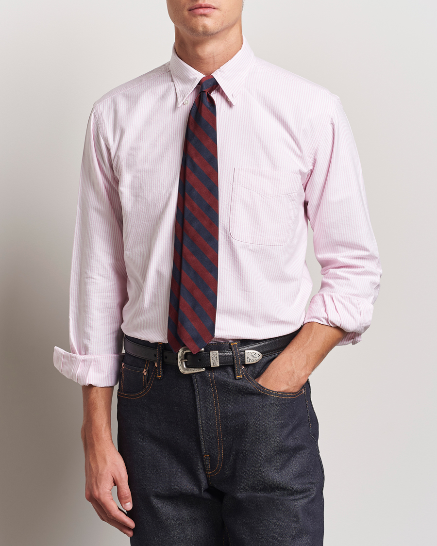 Herren |  | Kamakura Shirts | Vintage Ivy Oxford Button Down Shirt Pink Stripe