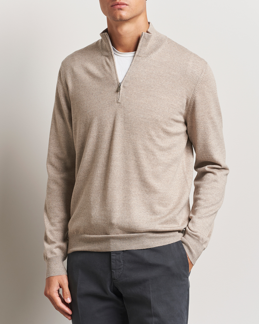 Herren |  | Gran Sasso | Merino Fashion Fit Half Zip Light Beige