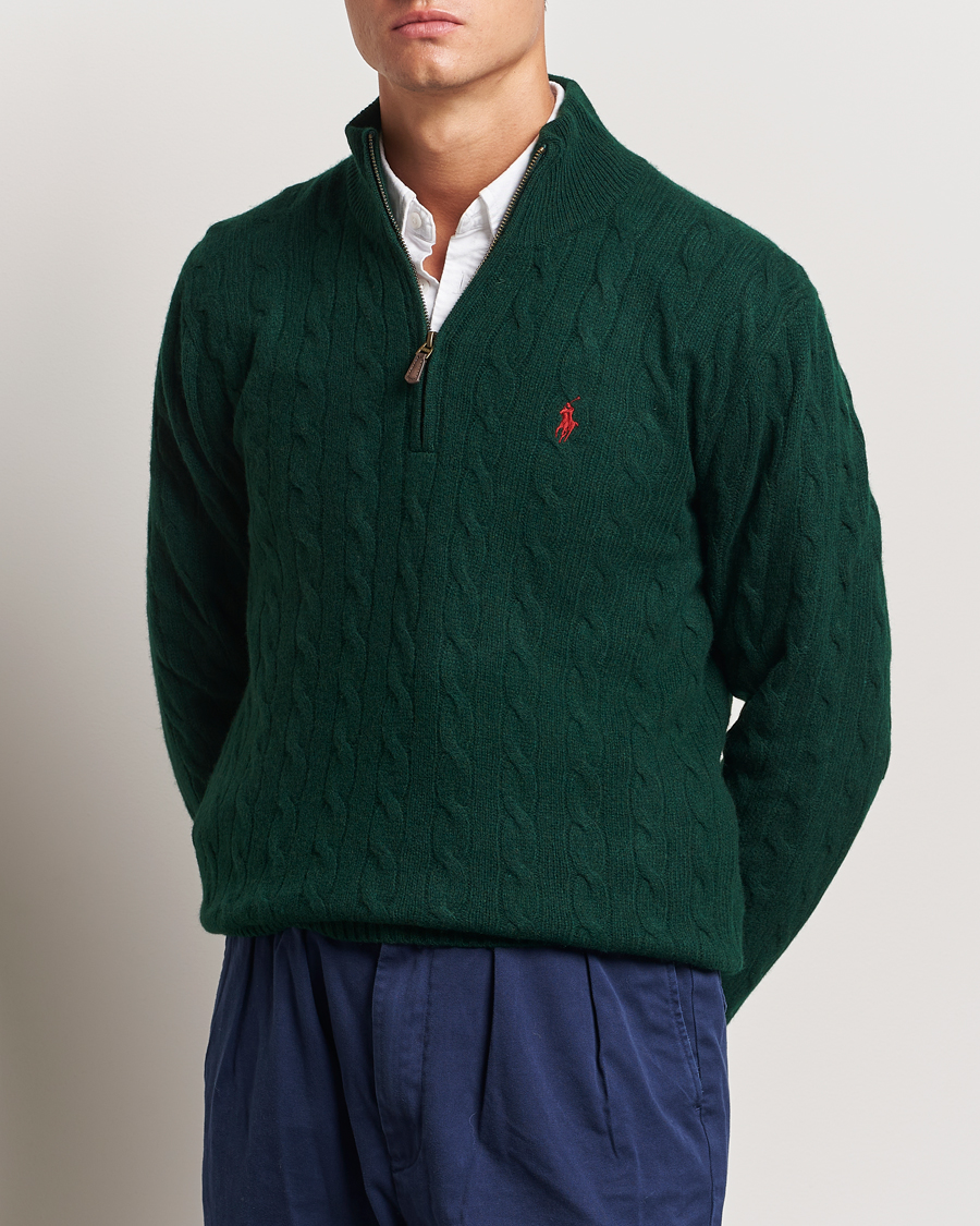 Herren |  | Polo Ralph Lauren | Wool/Cashmere Cable Half Zip Green